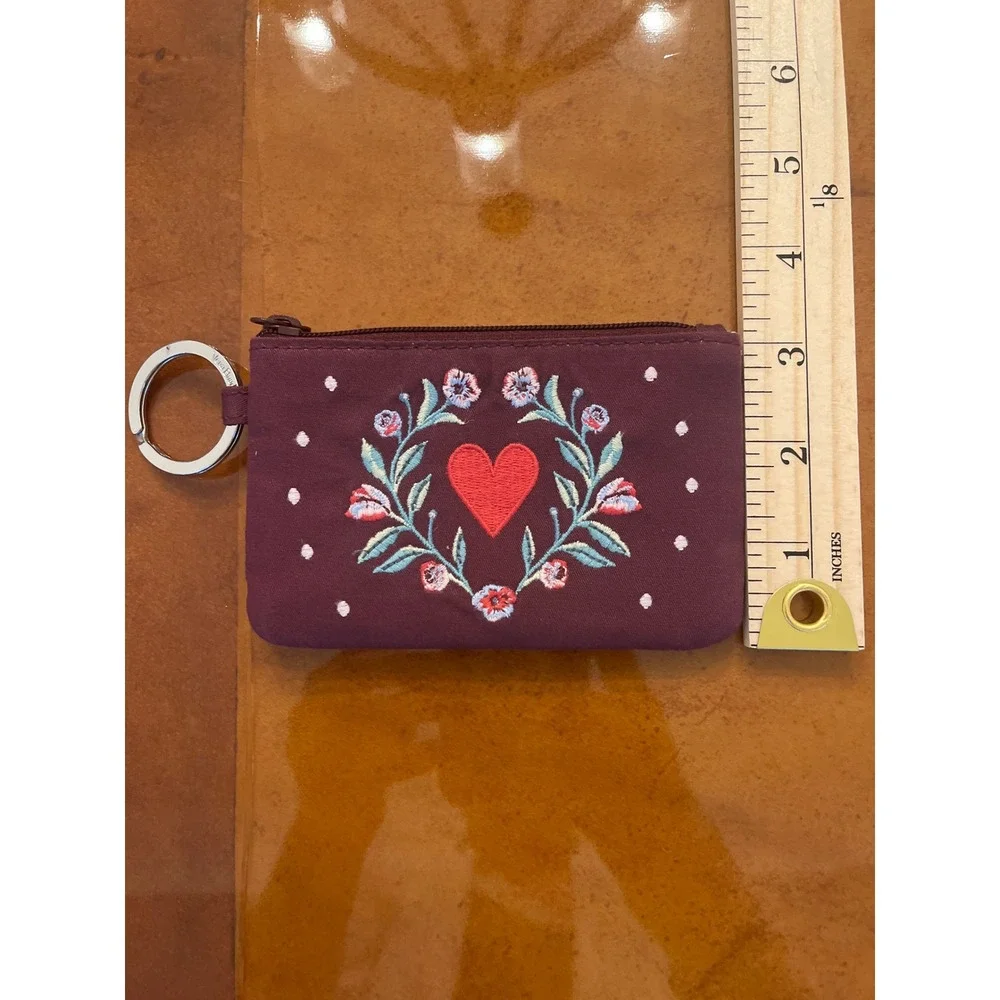 Vera Bradley Zip Id Case Wallet Embroidered Heart